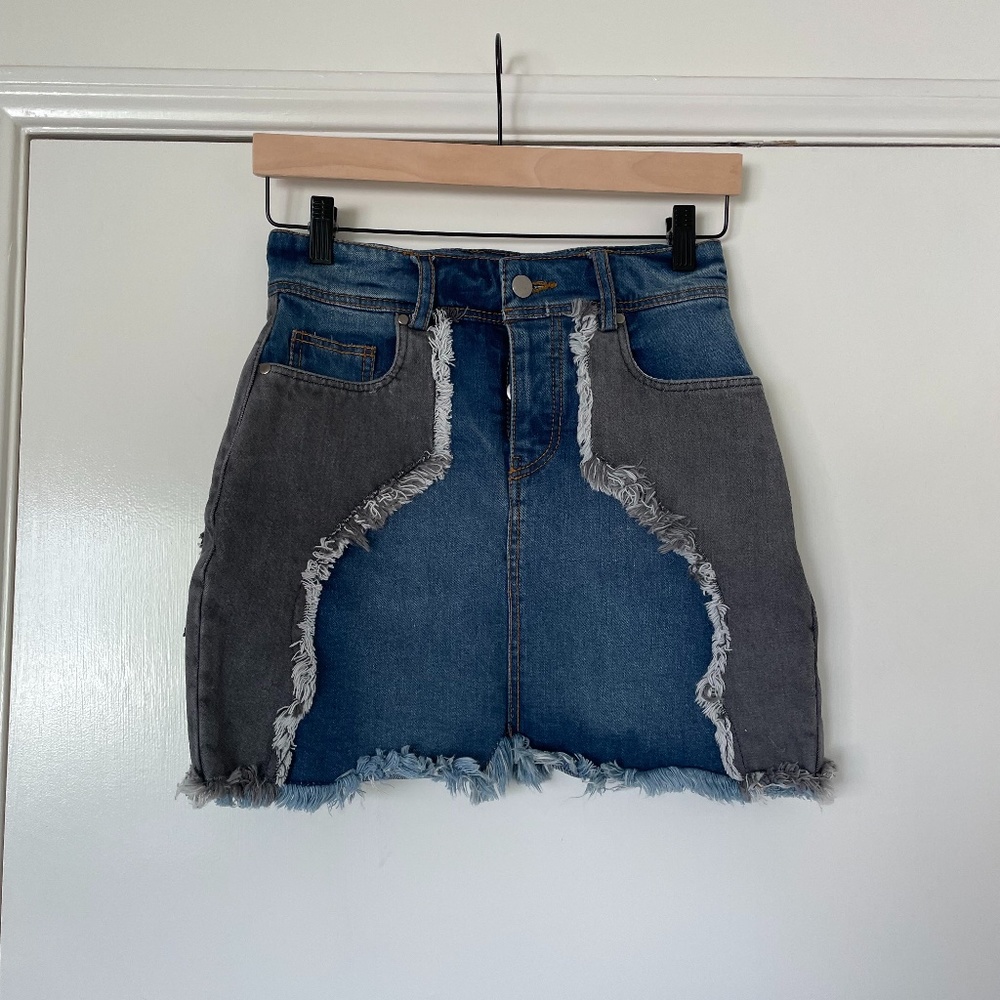 Two-Tone Denim Mini Skirt